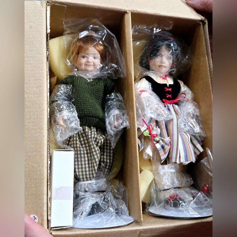 Collectible Doll Set with Green Sweater and Striped Dress by Ashton-Drake New